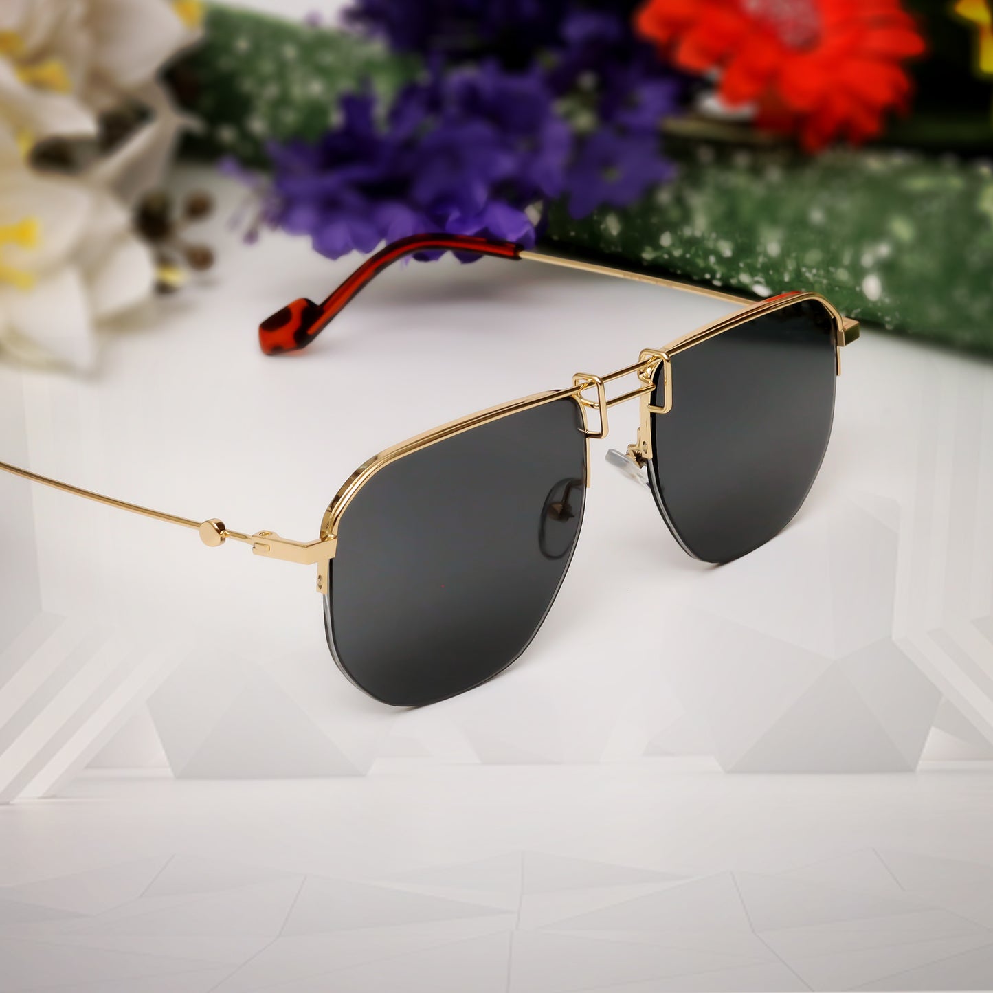 Ploy Gold And Black Retro Square Sunglasses