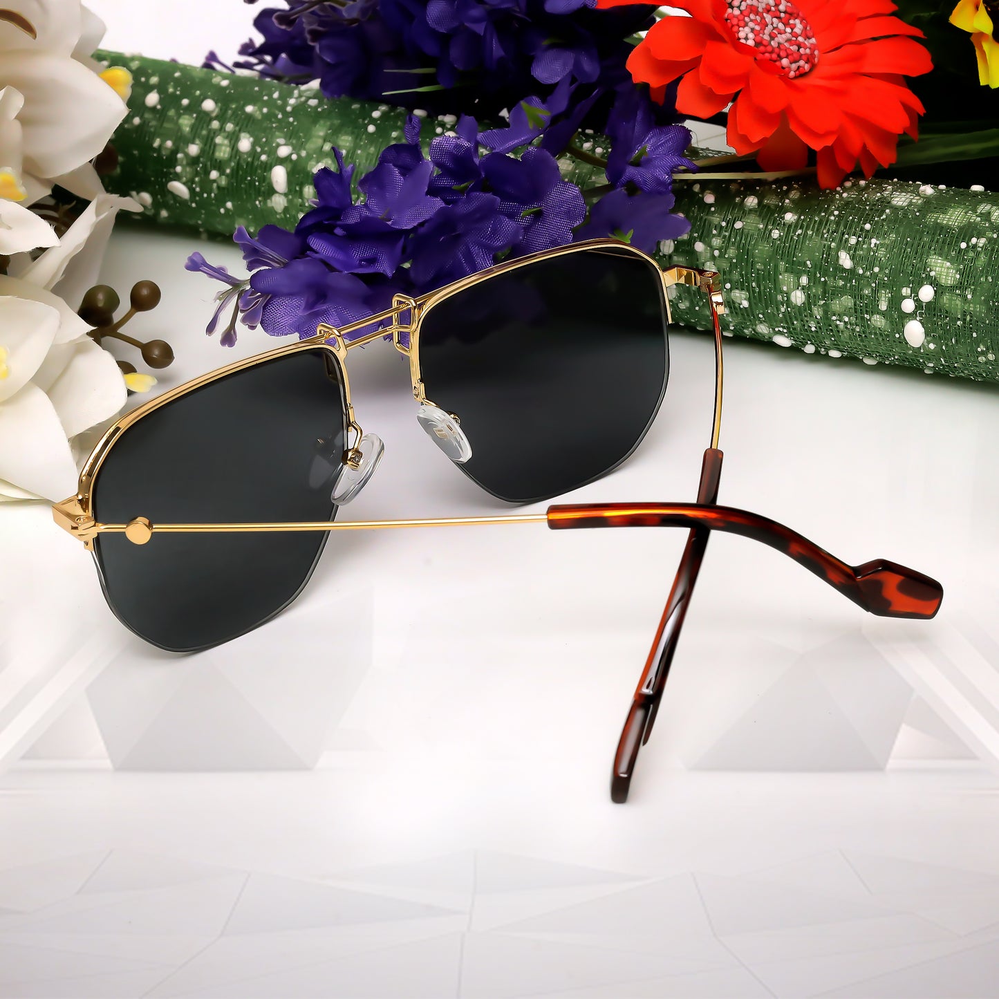 Ploy Gold And Black Retro Square Sunglasses