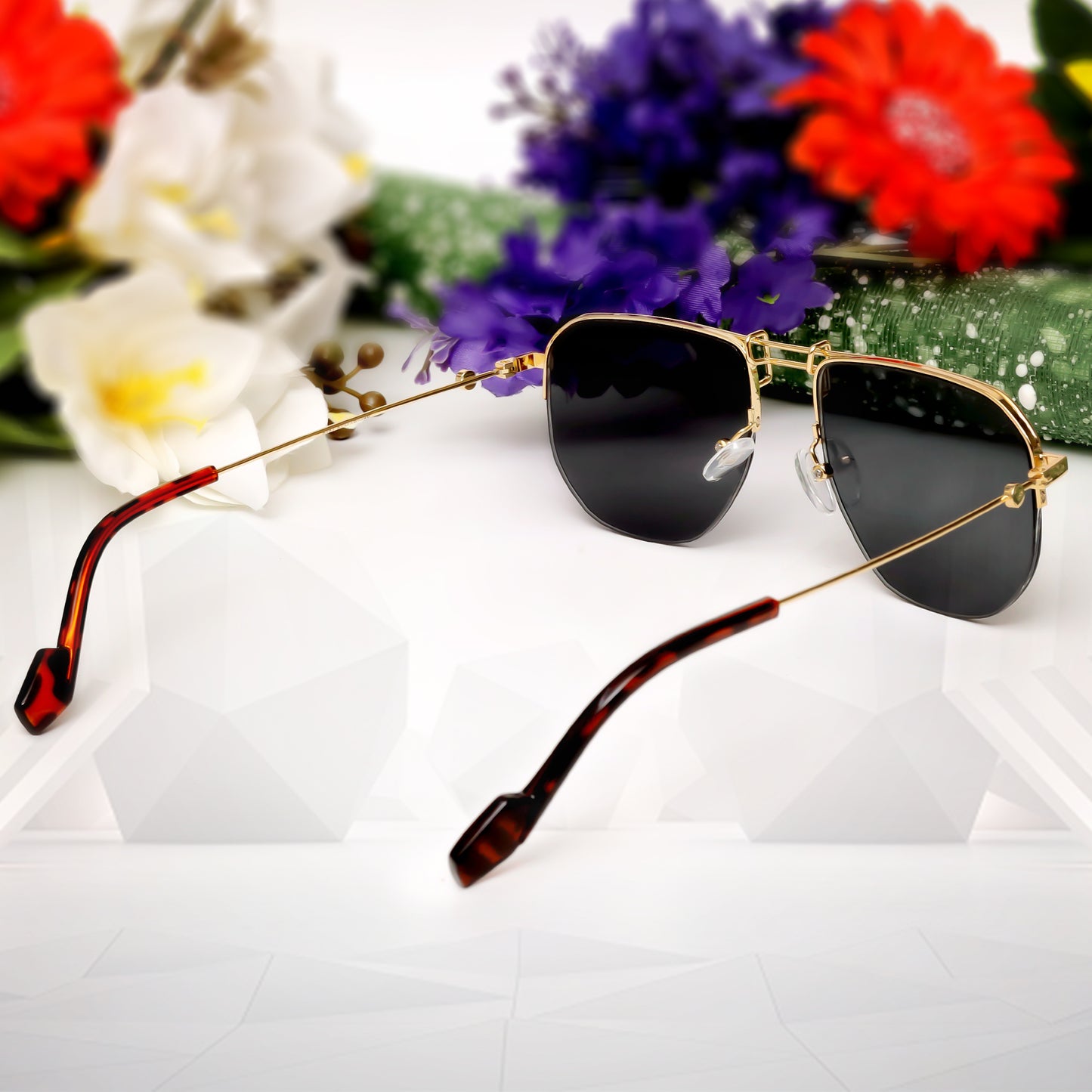 Ploy Gold And Black Retro Square Sunglasses
