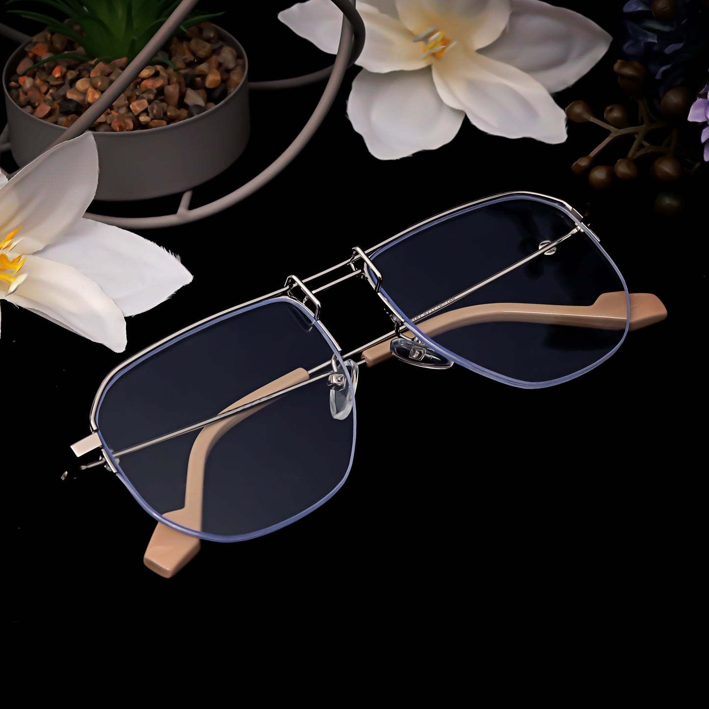 Ploy Silver And Day Night Retro Square Sunglasses
