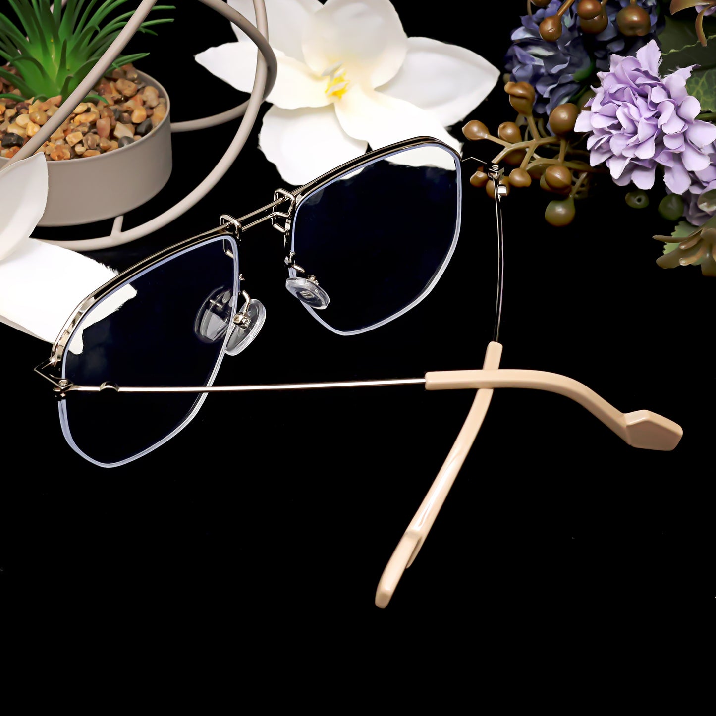 Ploy Silver And Day Night Retro Square Sunglasses