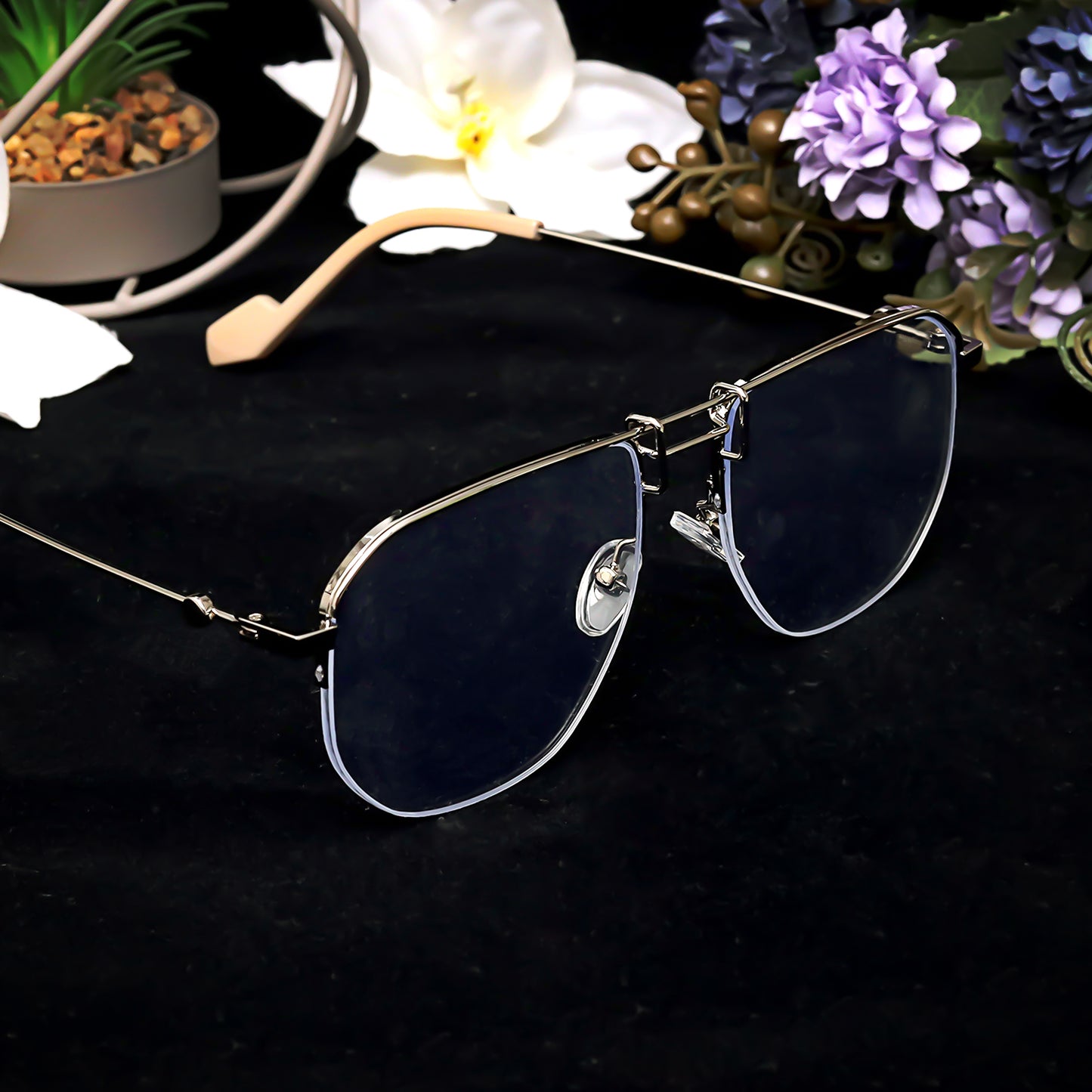 Ploy Silver And Day Night Retro Square Sunglasses