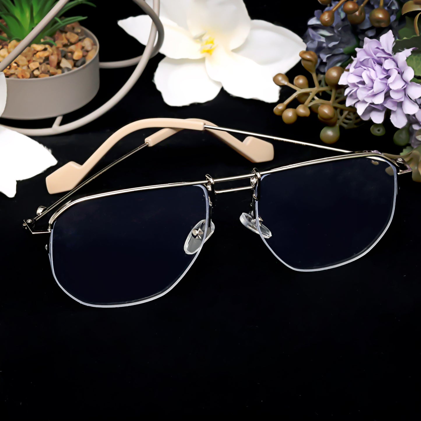 Ploy Silver And Day Night Retro Square Sunglasses