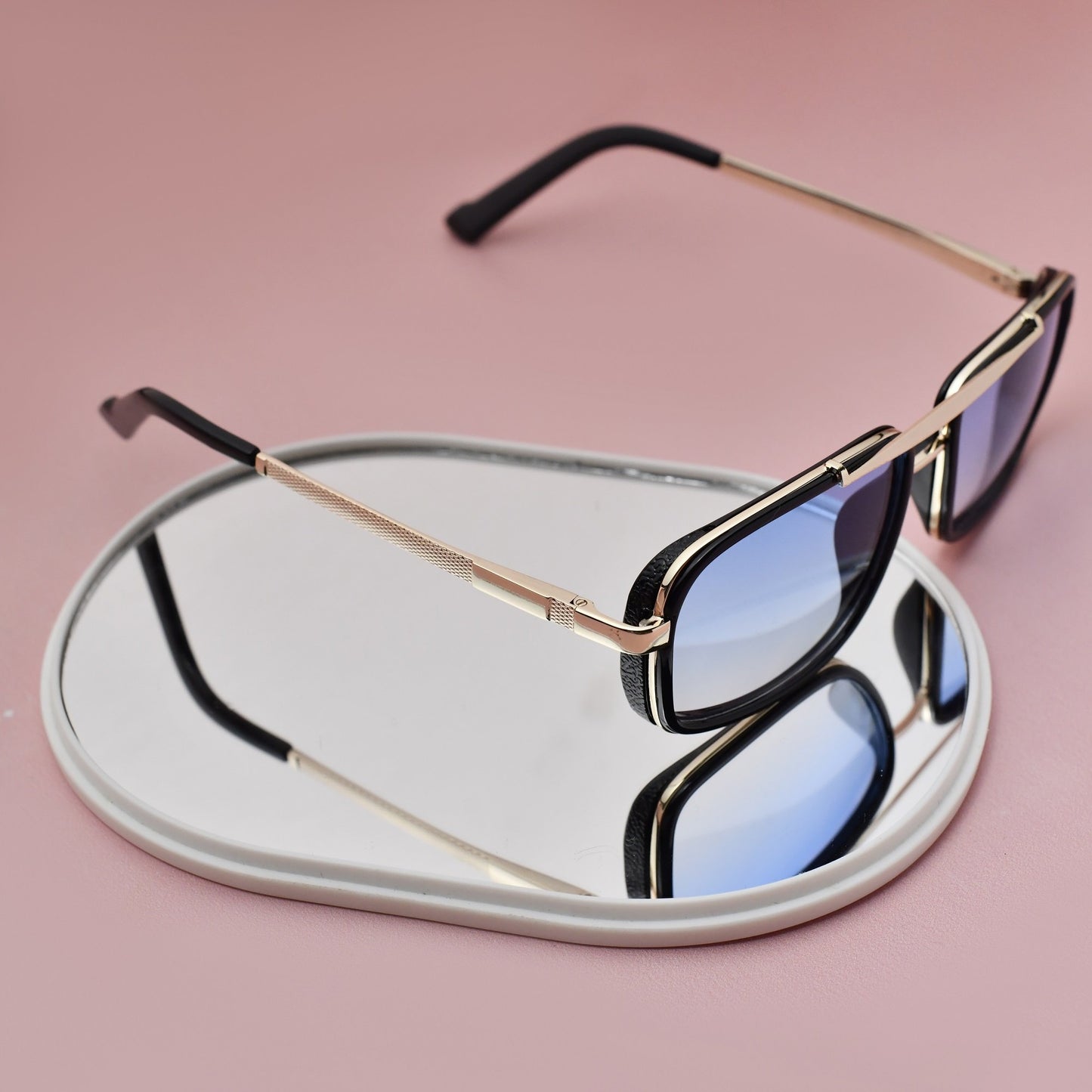Classy York Gold And Blue Gradient Edition Rectangular Sunglasses