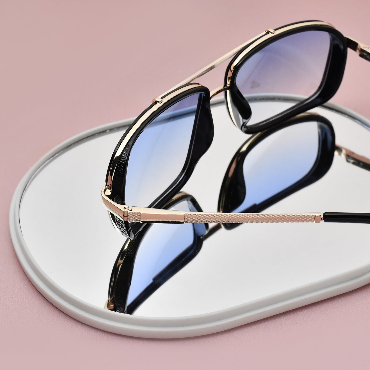 Classy York Gold And Blue Gradient Edition Rectangular Sunglasses