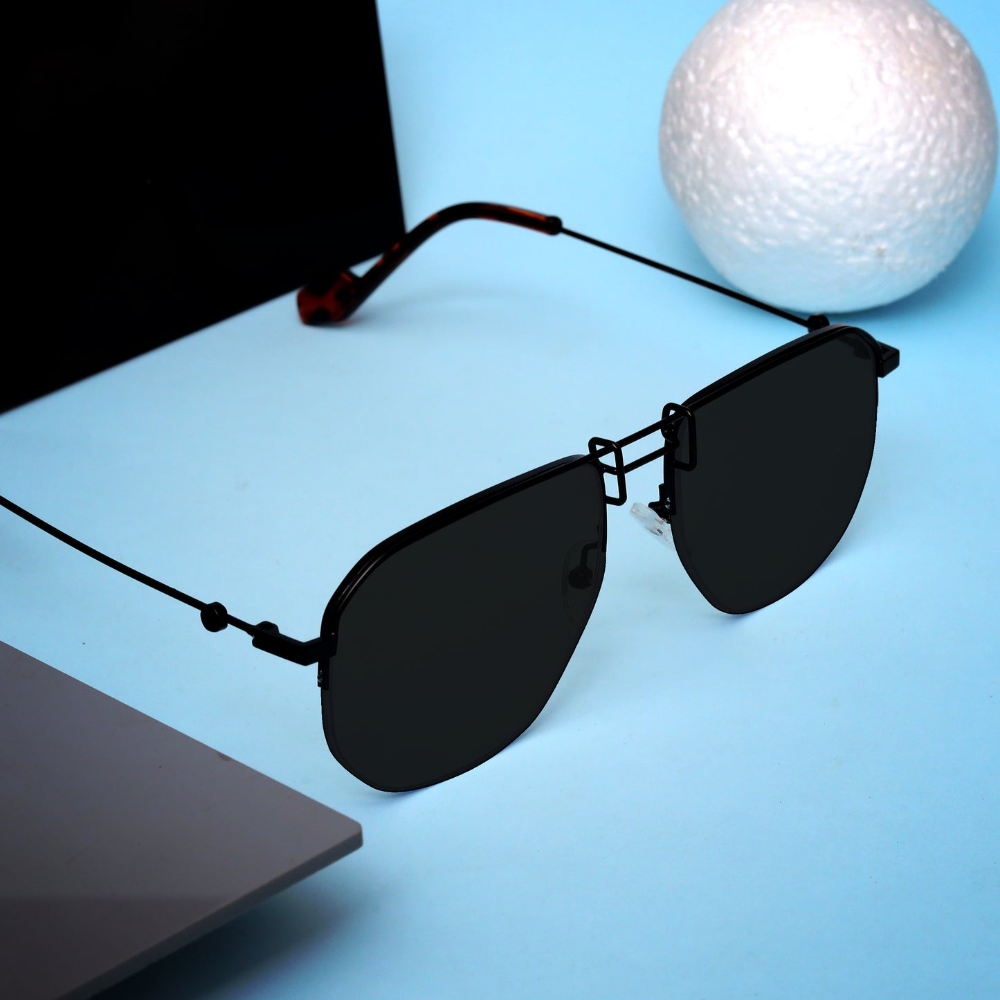 Ploy Black And Black Retro Square Sunglasses