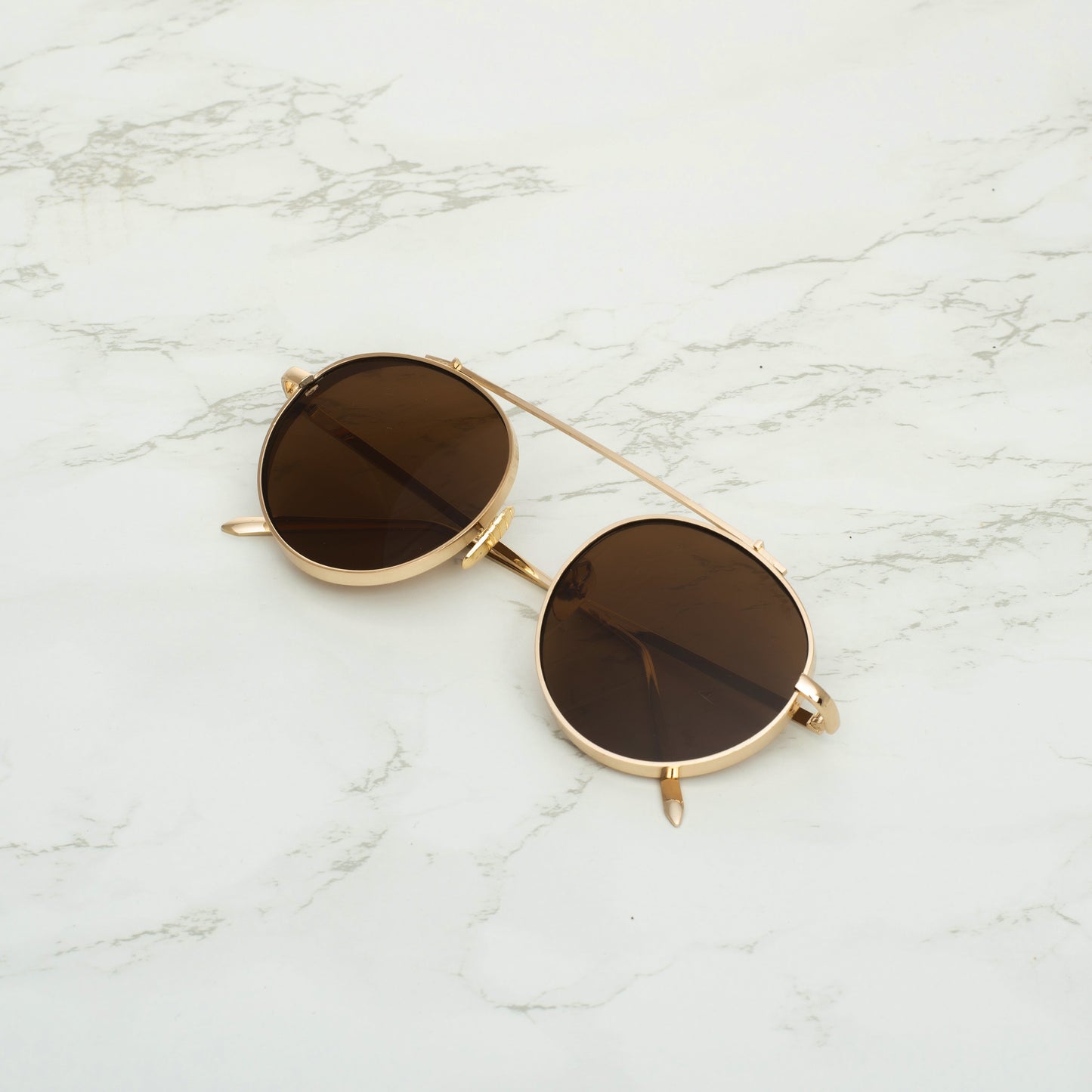 Classy Round Brown And Gold Sunglasses