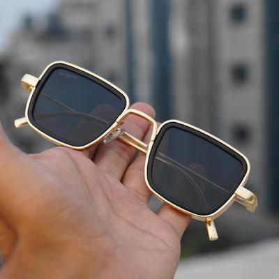 KABIR SINGH GOLD AND BLACK RETRO SQUARE SUNGLASSES