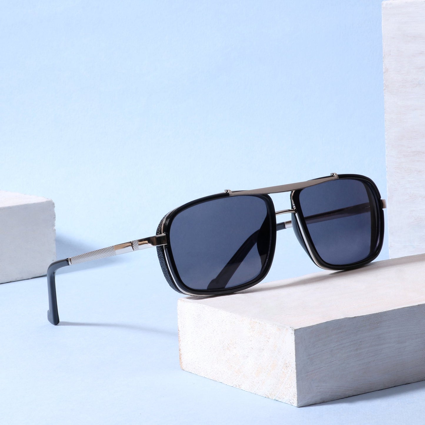 classy york Black And Silver Edition Rectangular Sunglasses
