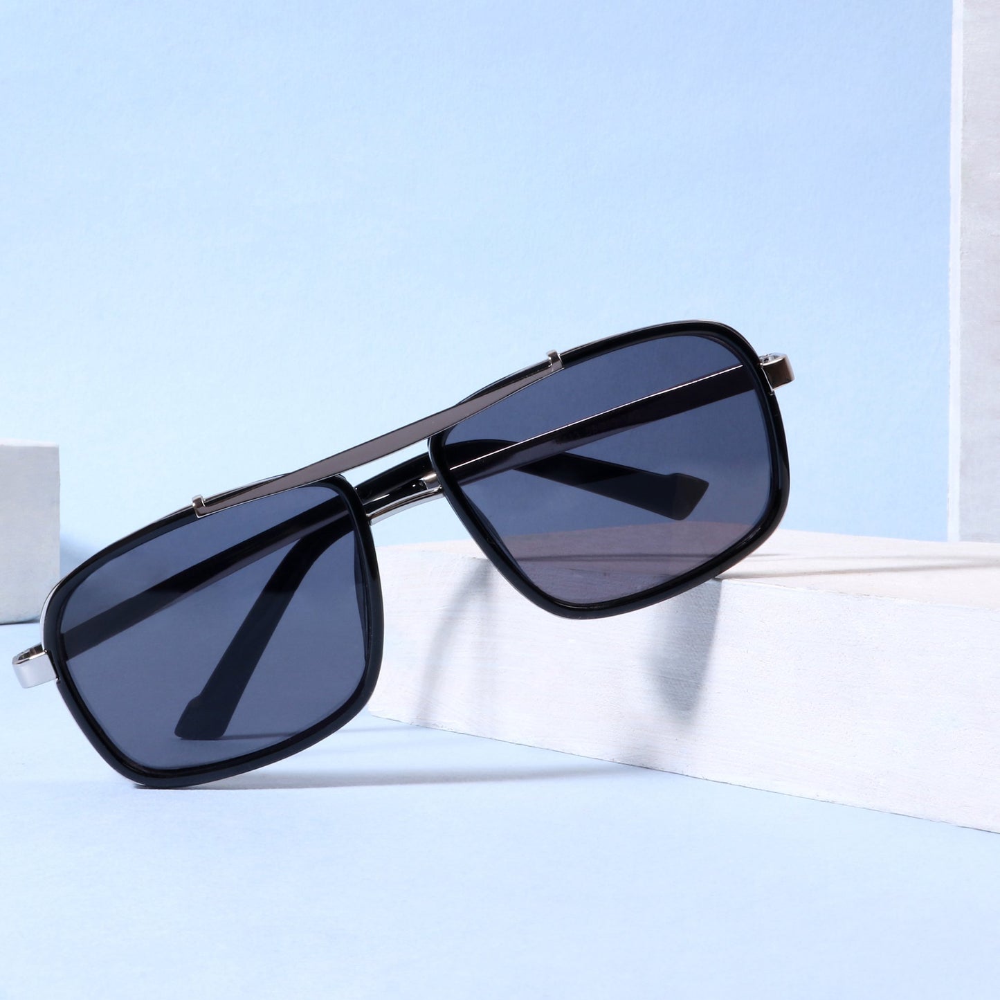 classy york Black And Silver Edition Rectangular Sunglasses