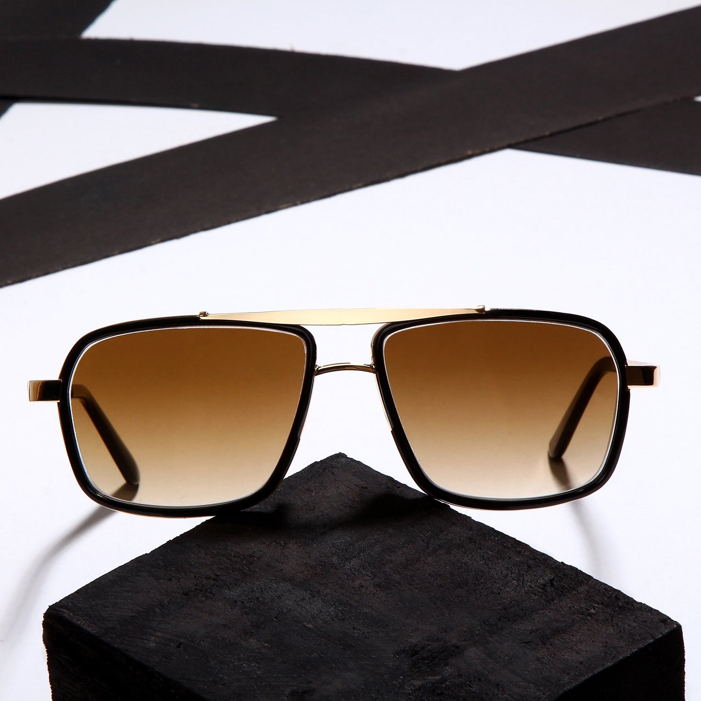 Classy York Gold And Brown Gradient Edition Rectangular Sunglasses