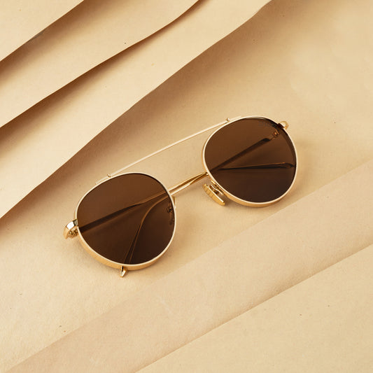 LX Libro Gold and Brown Unisex Sunglasses