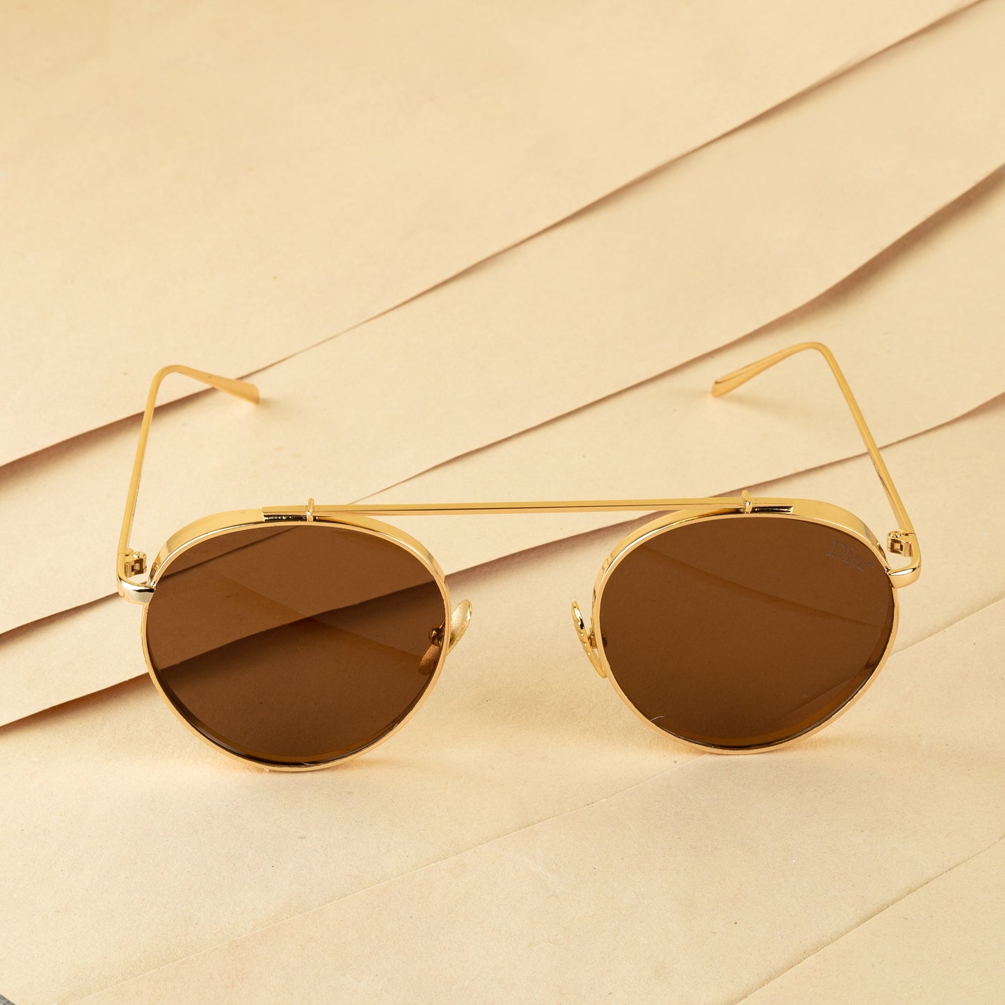 LX Libro Gold and Brown Unisex Sunglasses