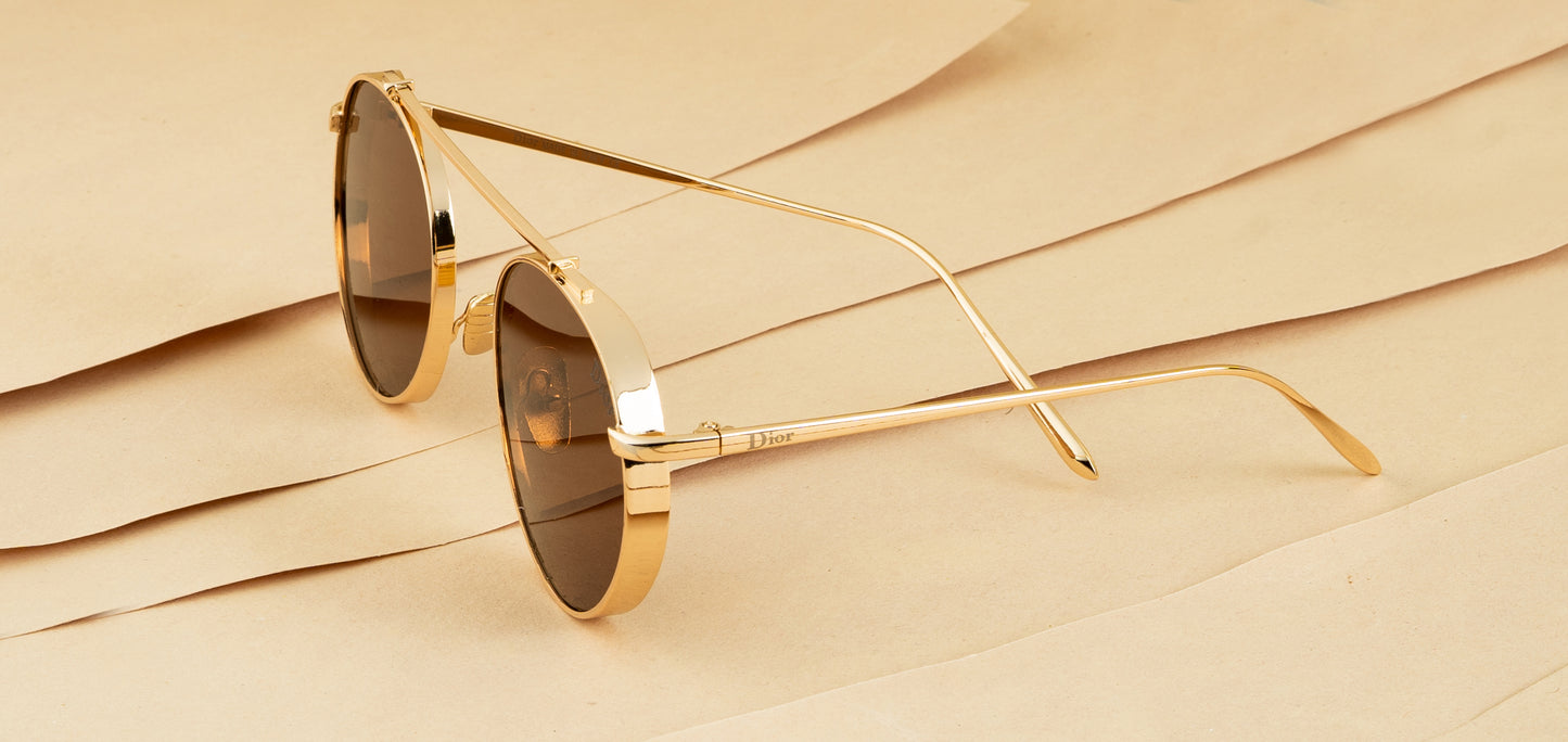 LX Libro Gold and Brown Unisex Sunglasses
