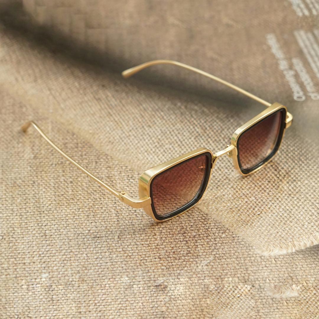 Classy Gold And Brown Retro Square Sunglasses