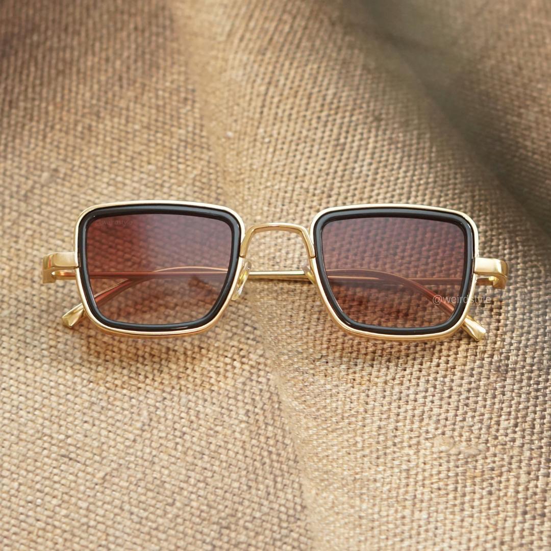 Classy Gold And Brown Retro Square Sunglasses