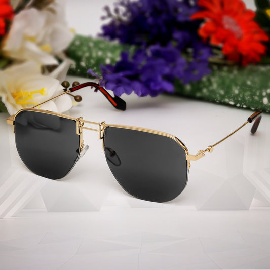 Ploy Gold And Black Retro Square Sunglasses