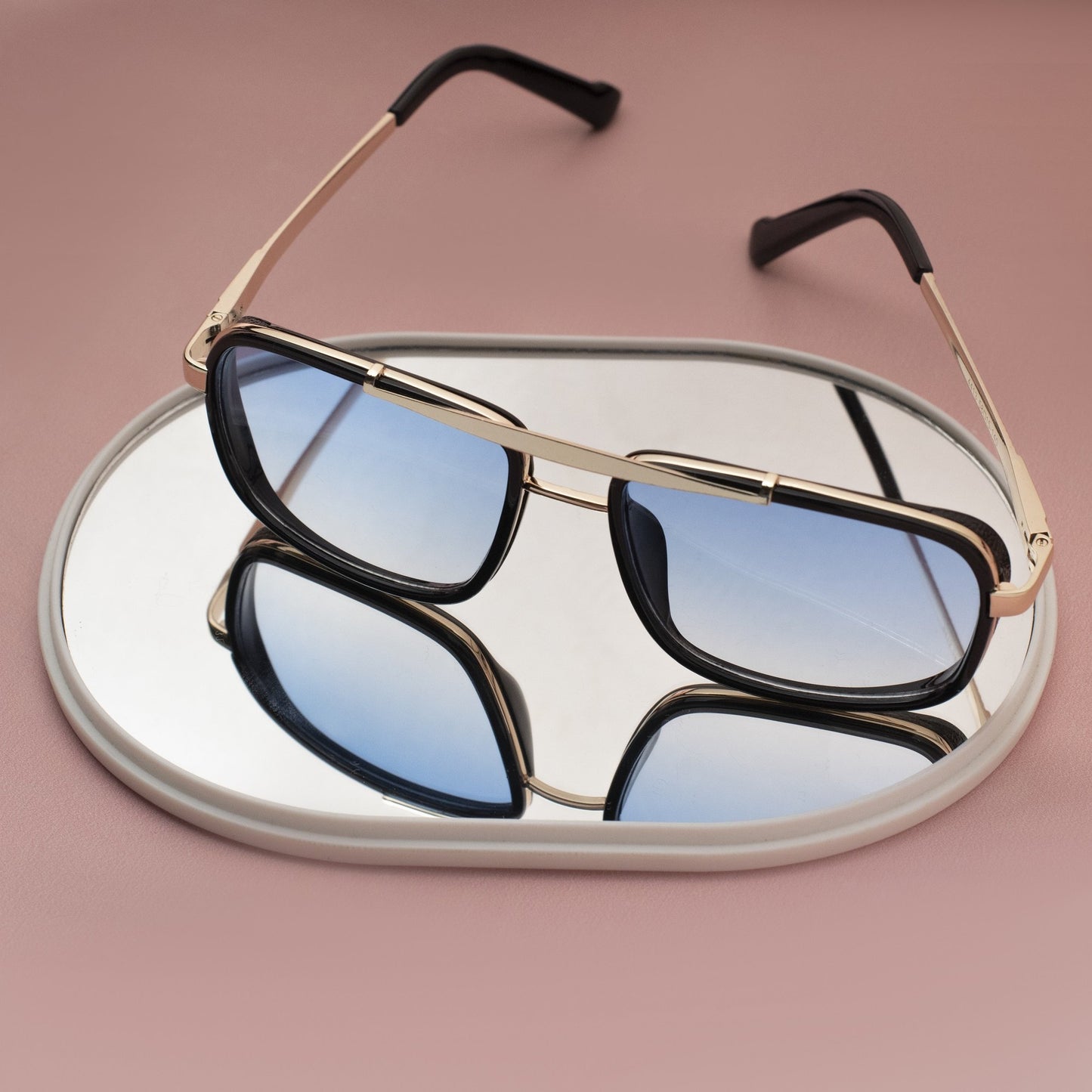 Classy York Gold And Blue Gradient Edition Rectangular Sunglasses