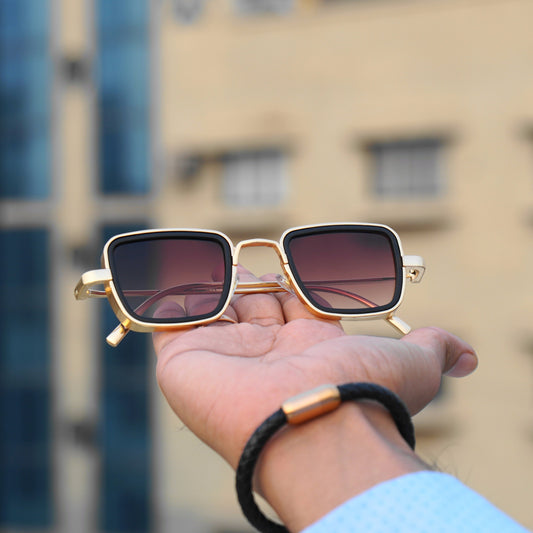Classy Brown And Gold Retro Square Sunglasses