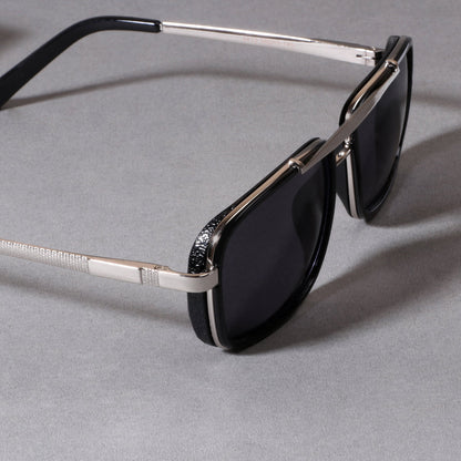 Classy York Silver And Black Edition Rectangular Sunglasses