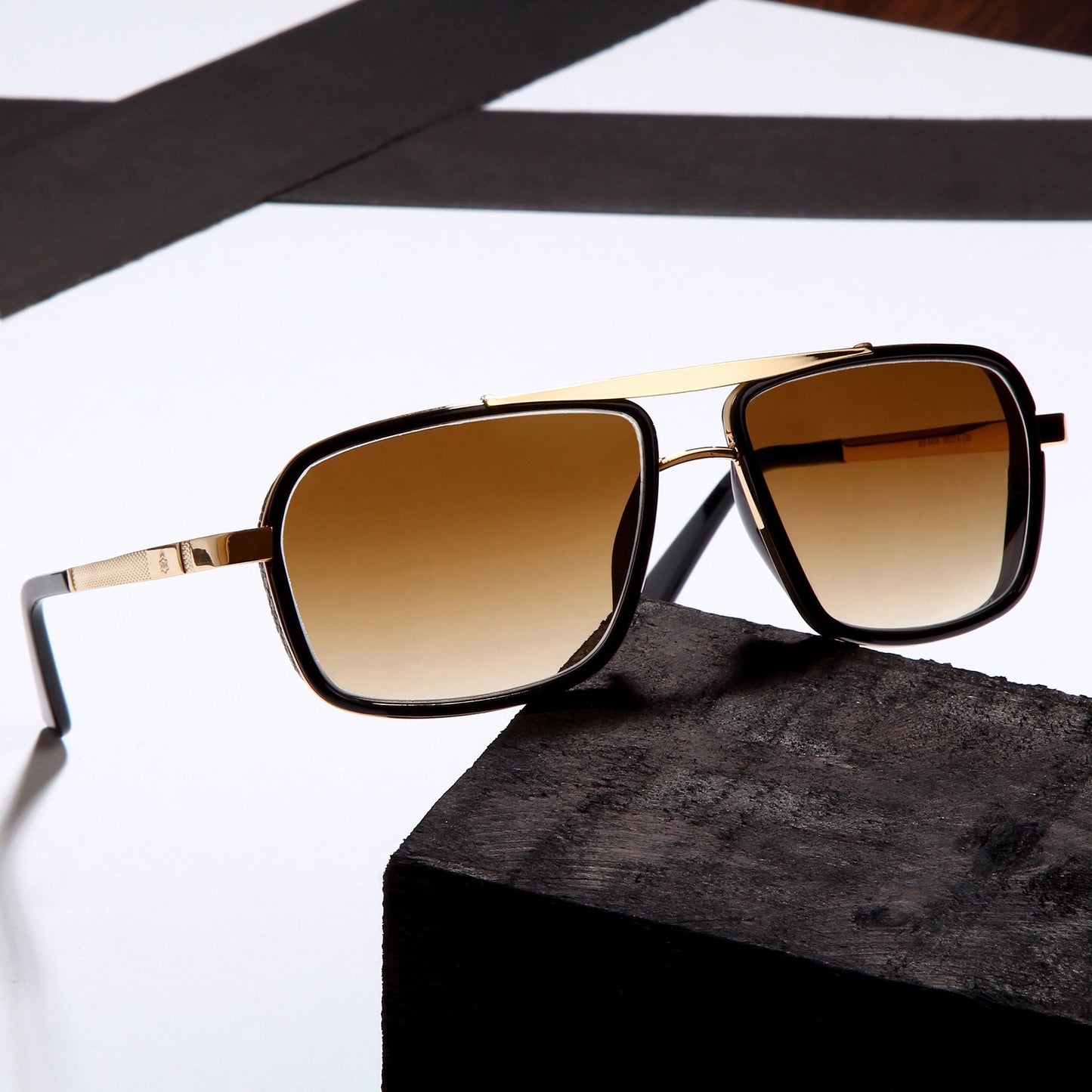Classy York Gold And Brown Gradient Edition Rectangular Sunglasses