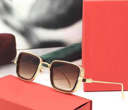 Classy Gold And Brown Retro Square Sunglasses