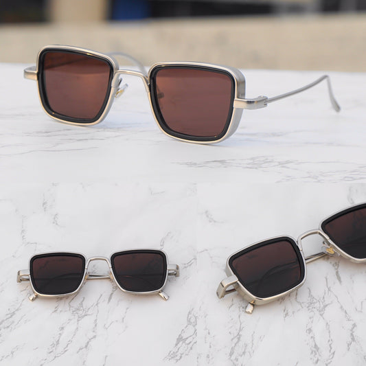 Classy Brown And Silver Retro Square Sunglasses