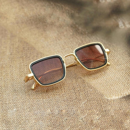 Classy Gold And Brown Retro Square Sunglasses